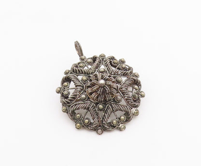 925 Silver  Vintage Antique Bead & Rope Twist Star Dome Brooch Pin  BP10055