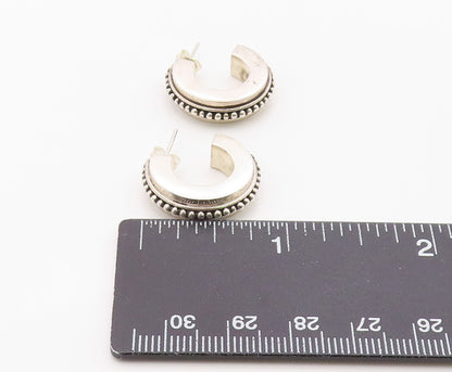 925 Sterling Silver Vintage Earrings Modernist Beaded Crescent Hoops  EG14389
