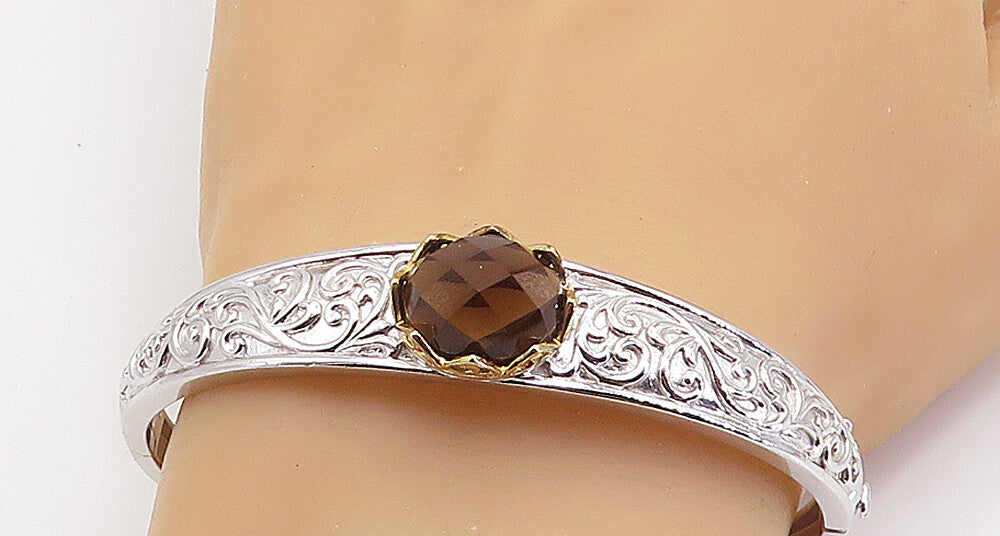 ROSS SIMON 925 Silver   Smoky Topaz Baroque Swirl Bangle Bracelet  BT3251