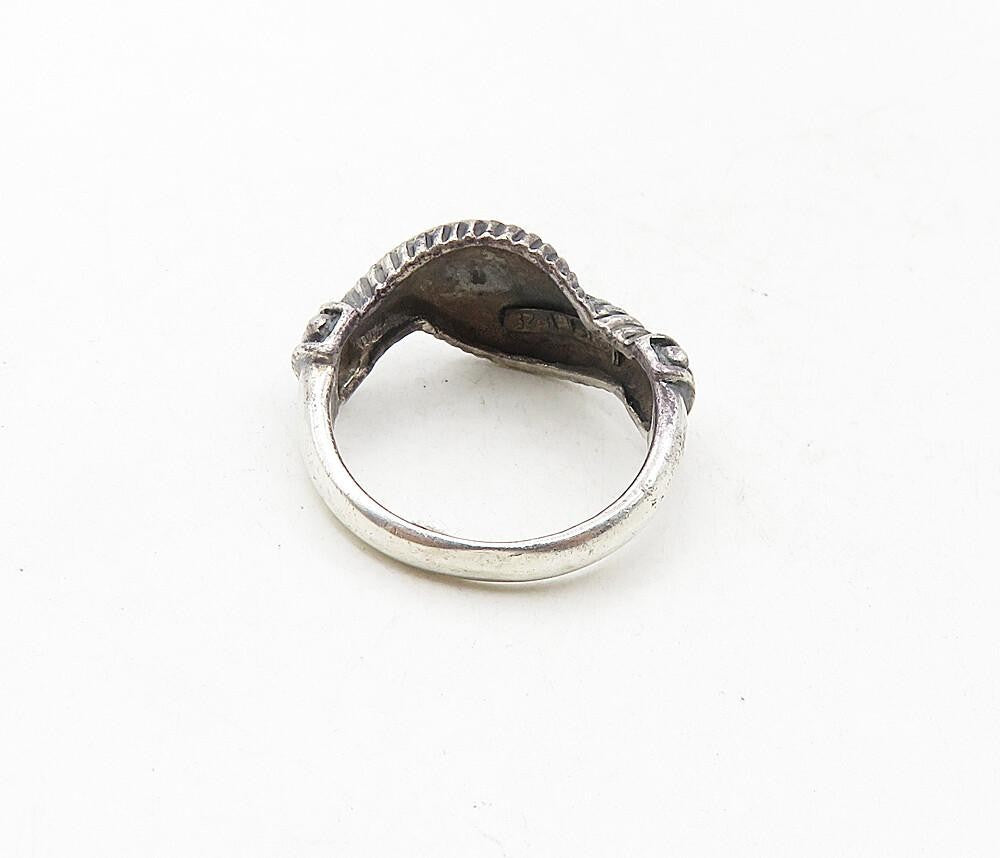925 Sterling Silver  Vintage Dark Tone Twist Bypass Band Ring Sz 7.5  RG9234