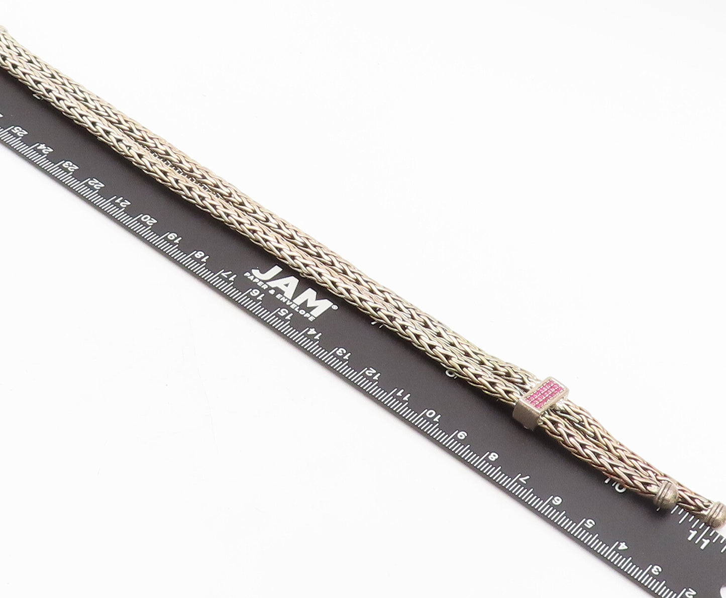 PHILIP GABRIEL 925 Sterling Silver  Vintage Braded Ruby Chain Necklace NE4193