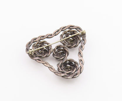 925 Sterling Silver  Vintage Dark Tone Twist Floral Motif Brooch Pin   BP8922