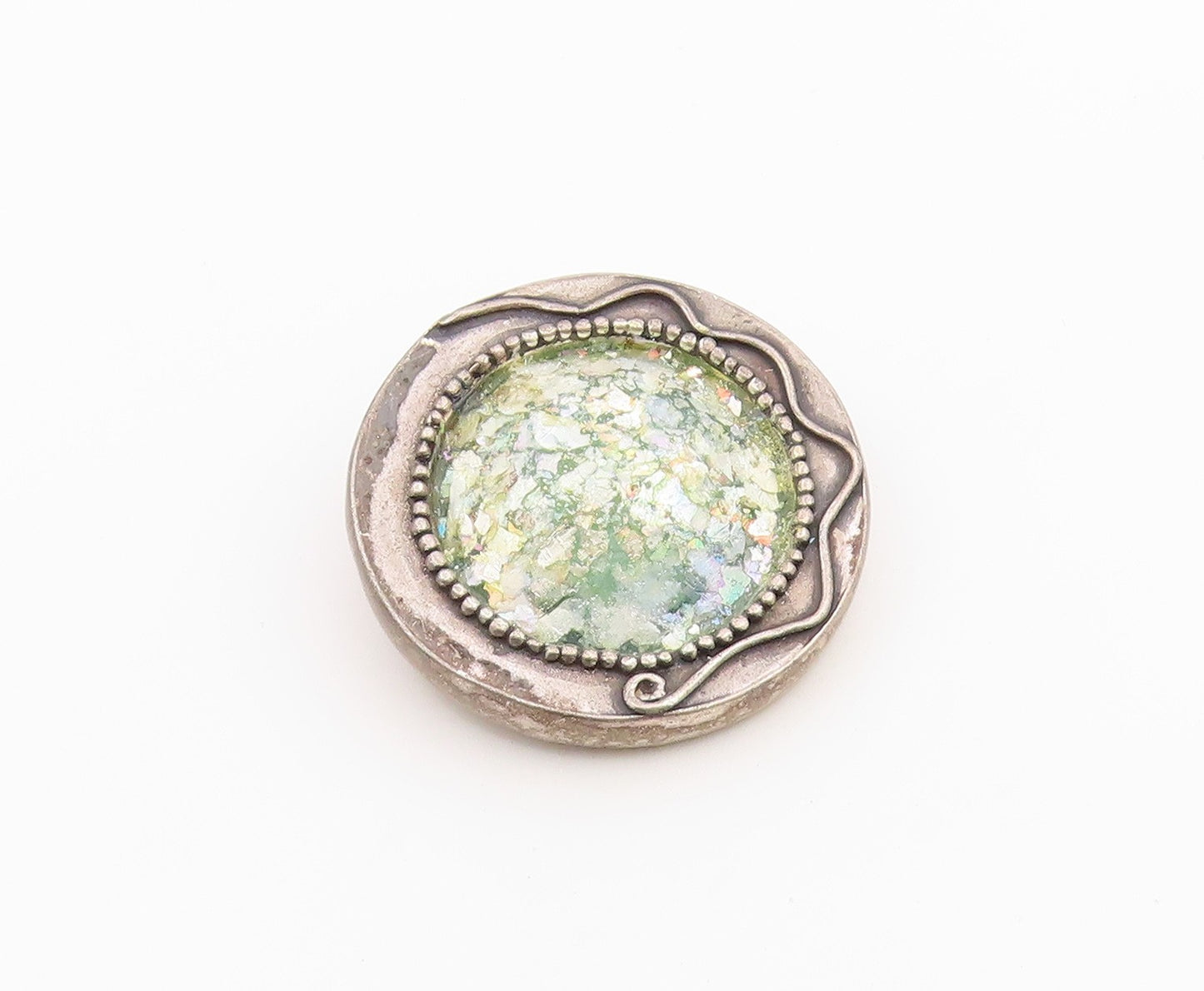 925 Sterling Silver Vintage Brooch Pin Roman Glass Geometric Circle  BP12585
