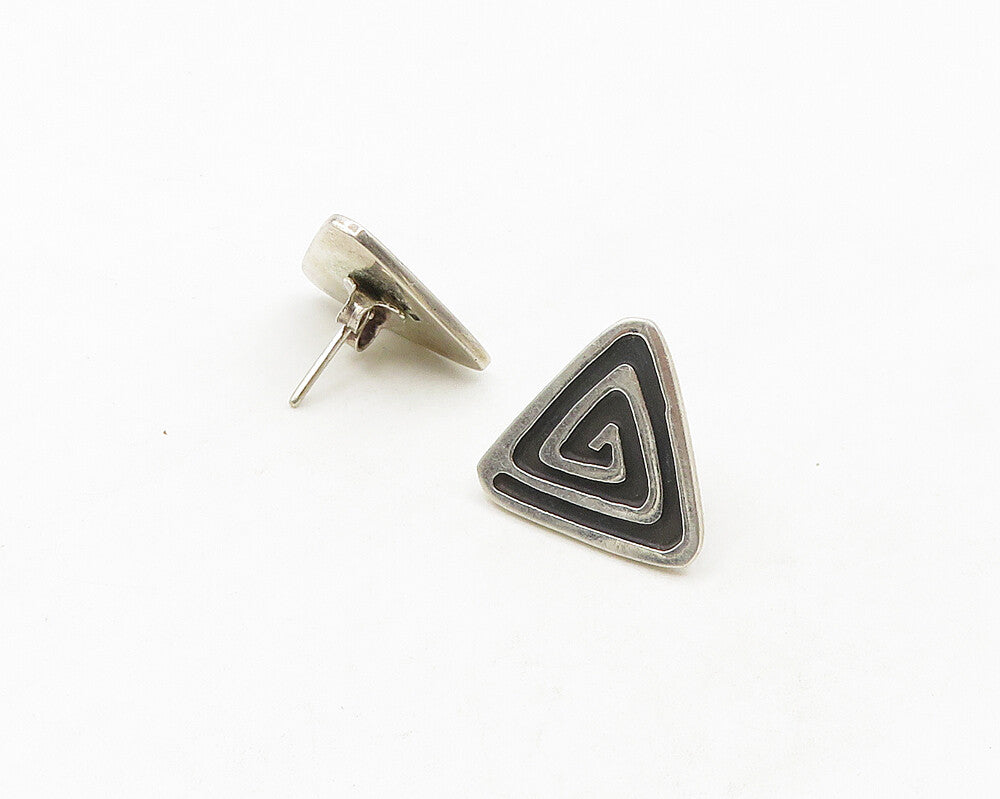 MEXICO 925 Silver  Vintage Oxidized Triangle Spiral Stud Earrings  EG9114