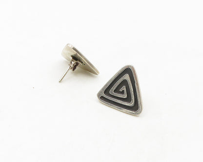 MEXICO 925 Silver  Vintage Oxidized Triangle Spiral Stud Earrings  EG9114