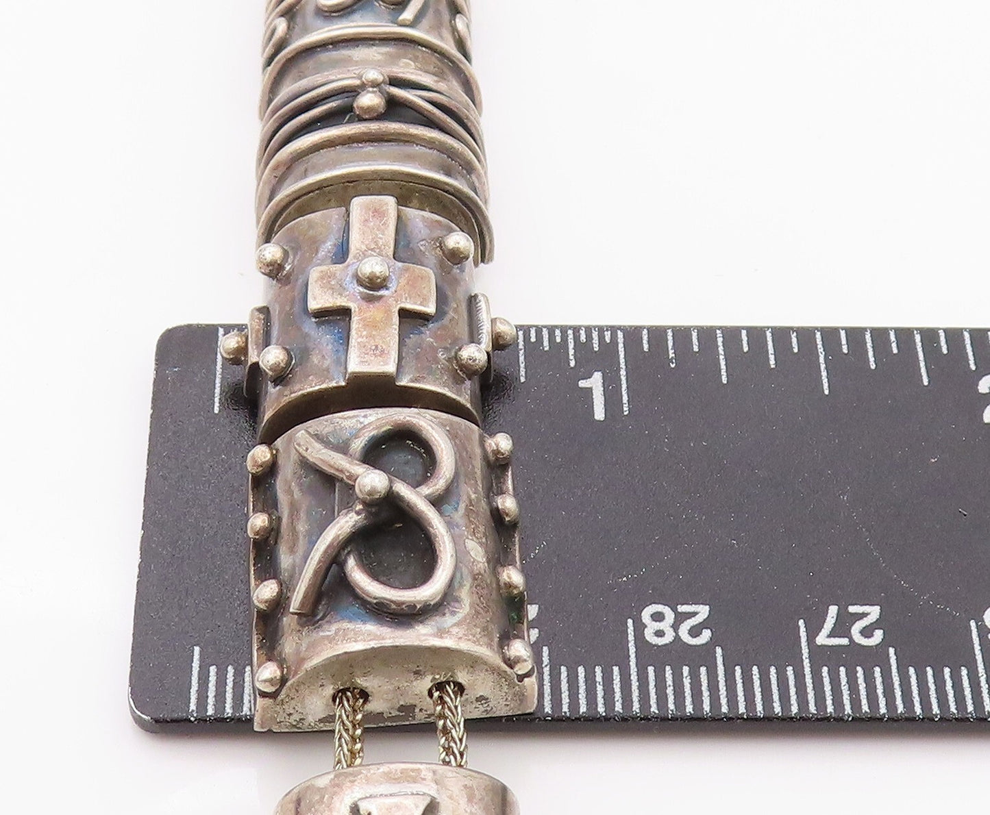 925 Sterling Silver Vintage Bracelet DEBORAH ARMSTRONG Dark Tone Carved  BT11100