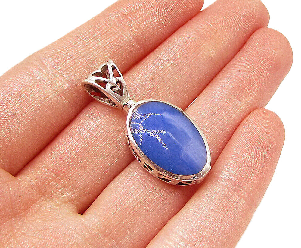 925 Sterling Silver  Blue Enamel Love Heart Oval Drop Pendant  PT1735