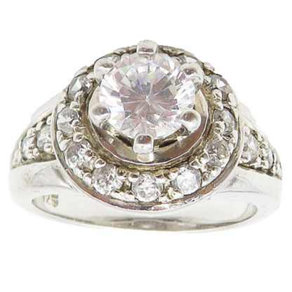 925 Sterling Silver  Sparkling Cubic Zirconia Dome Band Ring Sz 6  RG17367