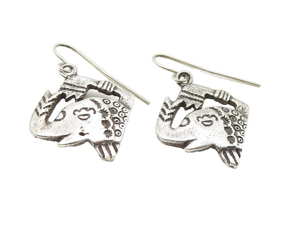 925 Sterling Silver  Vintage Etched Elephant's Head Dangle Earrings  EG5919