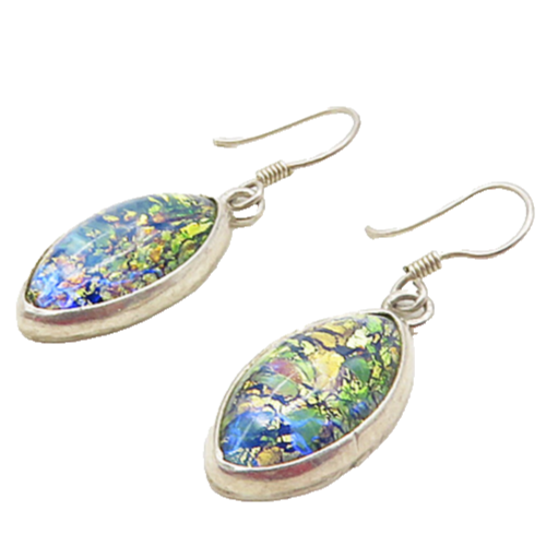 925 Sterling Silver  Vintage Glitter Art Pointed Oval Drop Earrings  EG4711