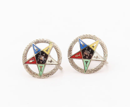 925 Sterling Silver Vintage Earrings Enameled Order Of The Eastern Star  EG13457