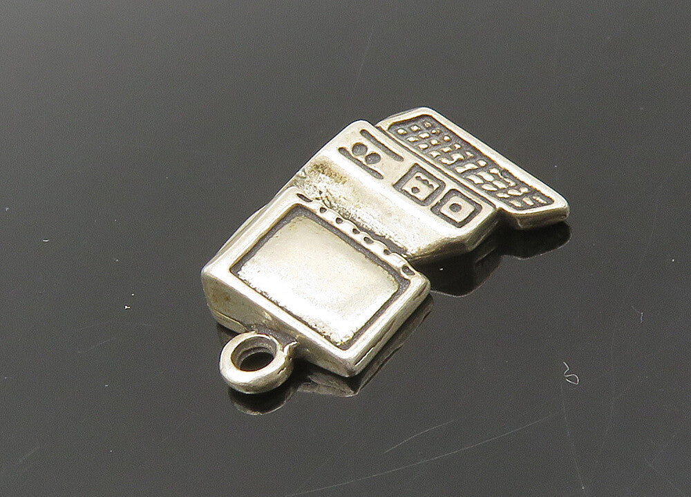 925 Sterling Silver  Vintage Desk Top Computer Petite Pendant  PT17974