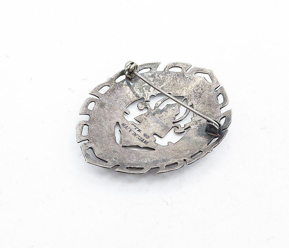 SIAM 925 Sterling Silver  Vintage Niello Dancer Open Design Brooch Pin  BP1968
