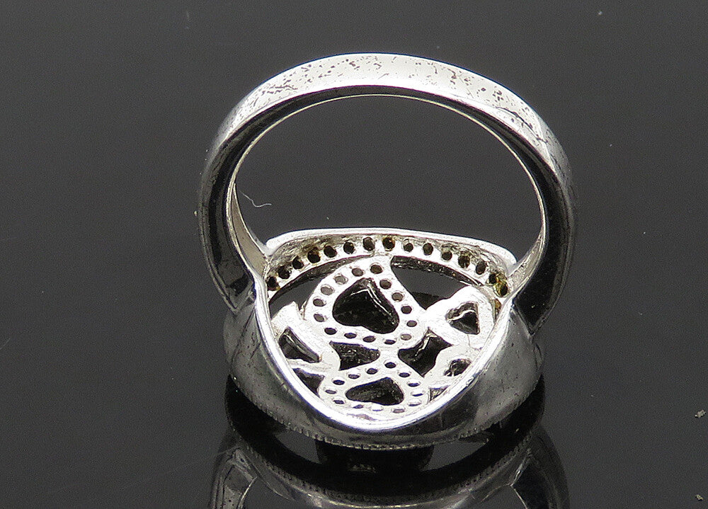 925 Sterling Silver   Vintage Topaz Open Love Hearts Band Ring Sz 7  RG23146