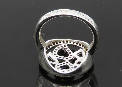 925 Sterling Silver   Vintage Topaz Open Love Hearts Band Ring Sz 7  RG23146