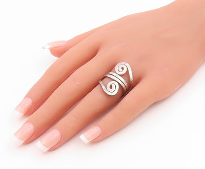 925 Sterling Silver Vintage Ring Modernist Double Spiral Bypass  Sz 8  RG35710
