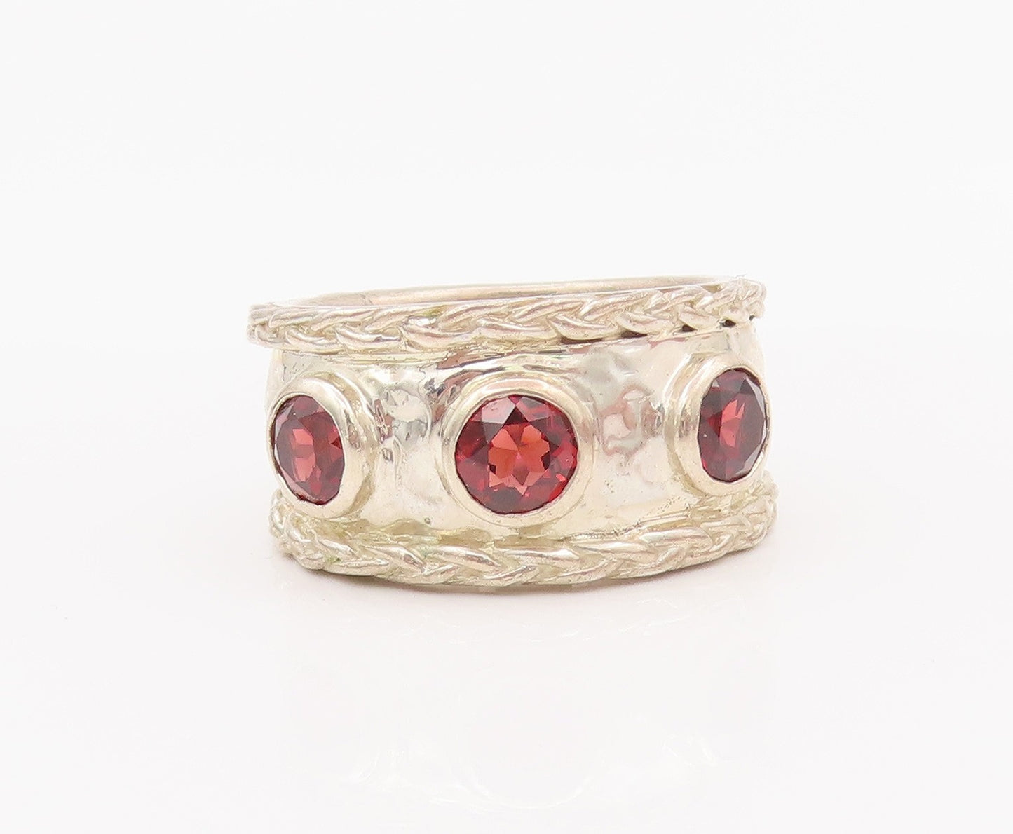 925 Sterling Silver Vintage Ring THISTLE & BEE Hammered Gemstone Sz 8 RG28135
