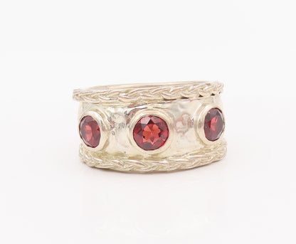 925 Sterling Silver Vintage Ring THISTLE & BEE Hammered Gemstone Sz 8 RG28135