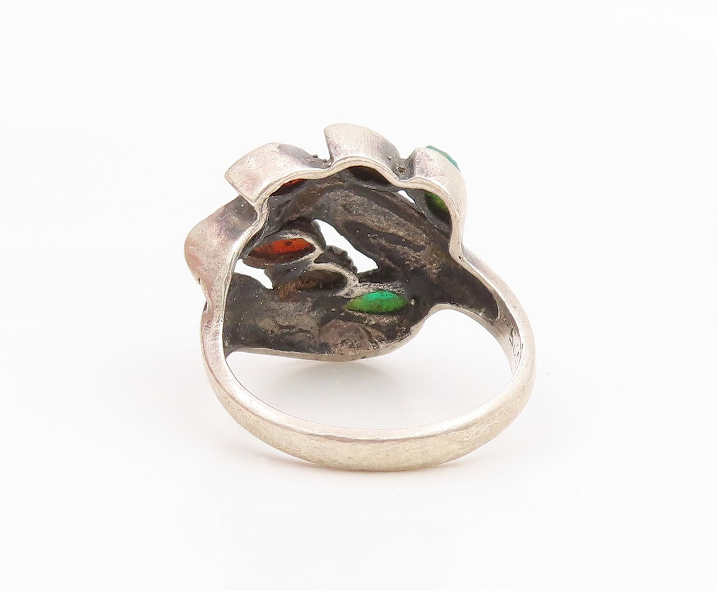 925 Sterling Silver Vintage Ring Multi Gemstone Leaf Bypass Band  Sz 7  RG35360