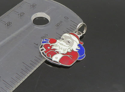 925 Sterling Silver  Vintage Enamel Santa Clause Christmas Pendant  PT19510