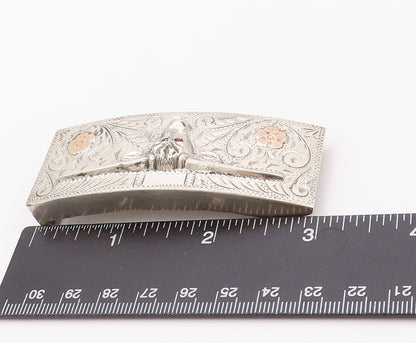 14k Gold 925 Sterling Silver Vintage Belt Buckle CZ Eyed Long Horn Bull  TR3917
