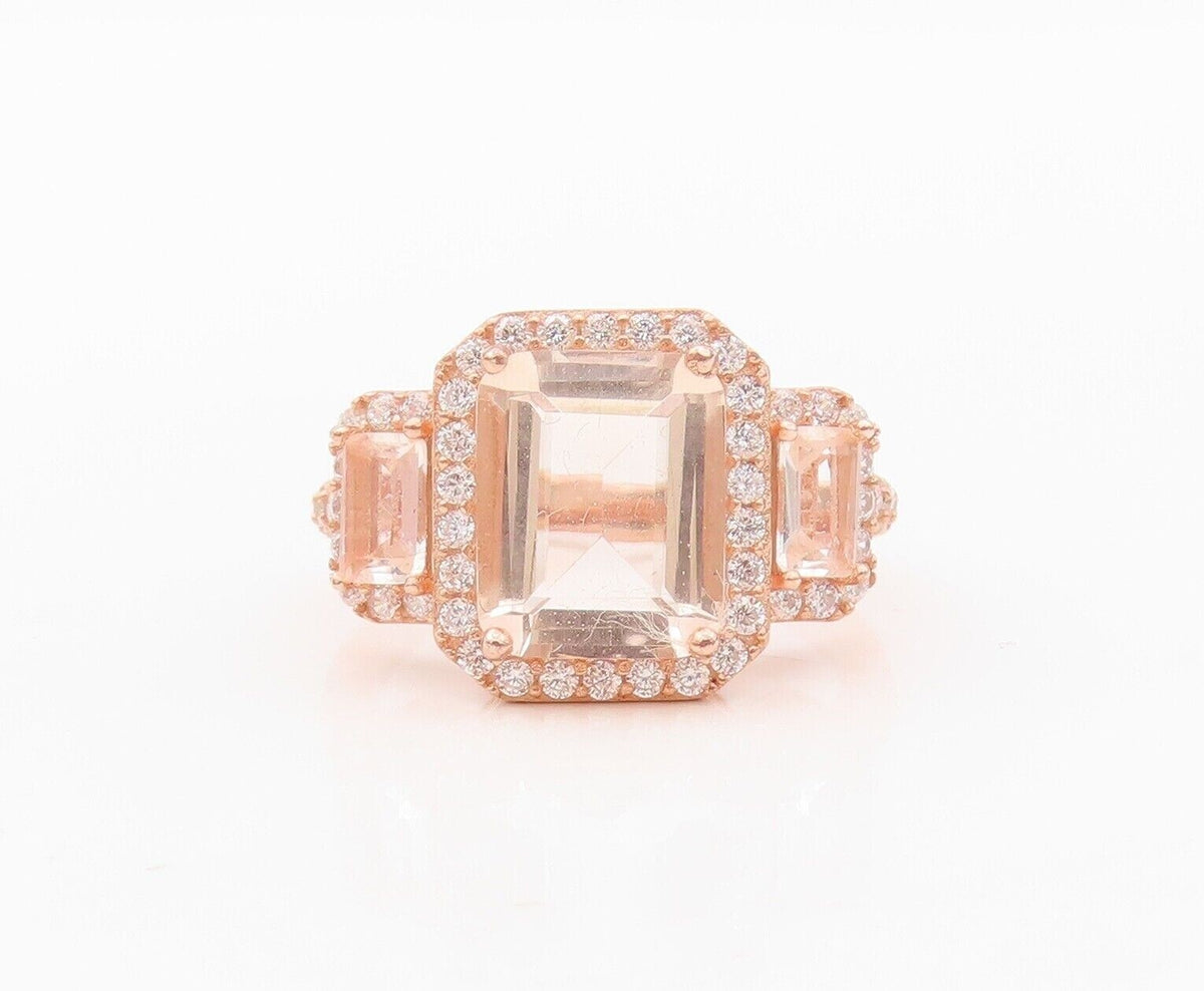 925 Sterling Silver Vintage Ring Rose Gold Plated Morganite & Topaz Sz 7 RG30382
