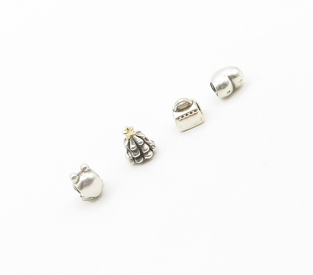 PANDORA 925 Silver  Shiny Heart Frog Xmas Tree & Purse Bead Charms  TR2178