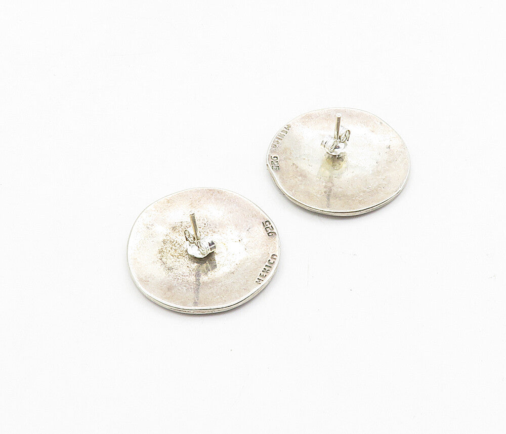 MEXICO 925 Silver  Vintage Inlaid Abalone Shell Round Drop Earrings  EG4588