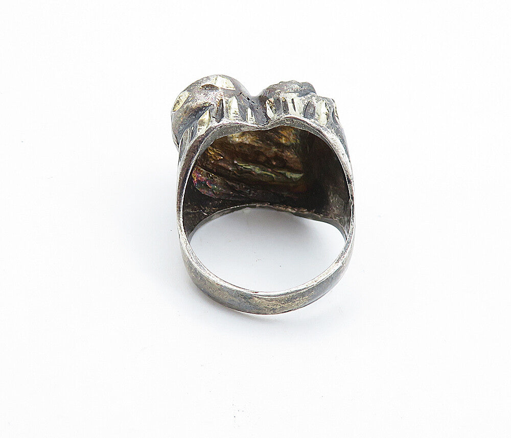 925 Silver  Vintage Diamond Cut Detail Love Heart Cocktail Ring Sz 7.5  RG6446