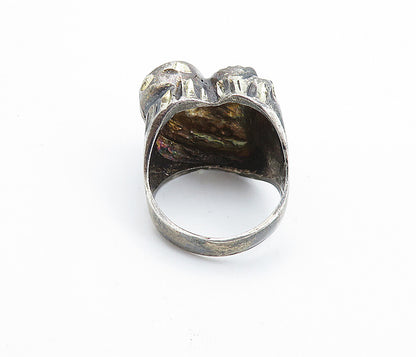 925 Silver  Vintage Diamond Cut Detail Love Heart Cocktail Ring Sz 7.5  RG6446