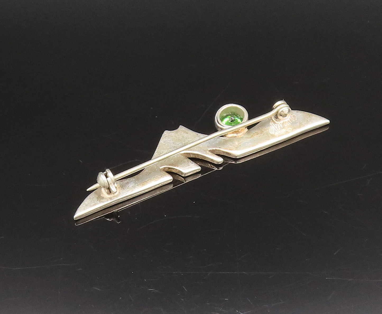 DESIGNER 925 Silver  Vintage Green Topaz & Modernist Design Brooch Pin BP10070