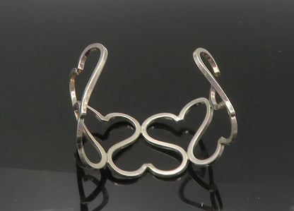 MEXICO 925 Silver  Vintage Shiny Up & Down Love Hearts Cuff Bracelet  BT8849