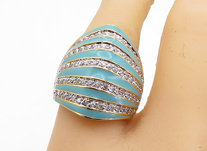 925 Sterling Silver  Turquoise & Topaz Striped Dome Band Ring Sz 7  RG6215