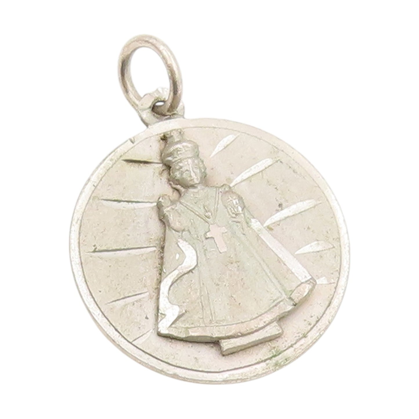 925 Sterling Silver Vintage Pendant Jesus Of Prague Religious Medallion  PT25385