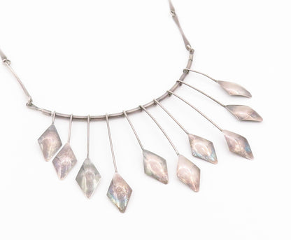 925 Sterling Silver Vintage Necklace ISRAEL Geometric Fringe Collar  NE4937