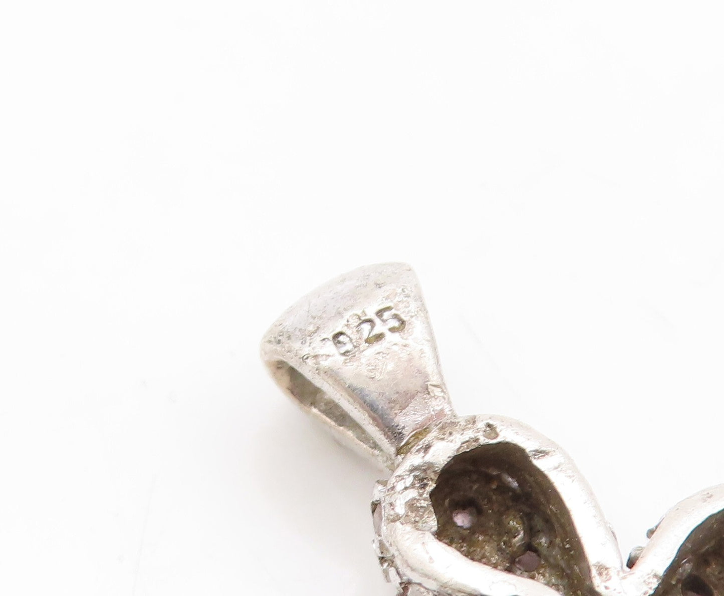 925 Sterling Silver Vintage Pendant 4 Petal 2 Tone Topaz Inlay Flower  PT23598