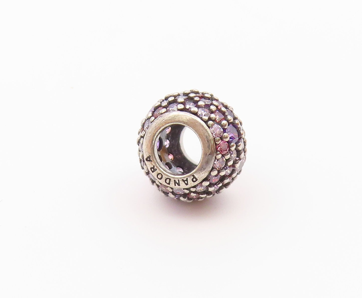 PANDORA 925 Sterling Silver  Vintage Pink & Purple Topaz Slide Pendant PT17351
