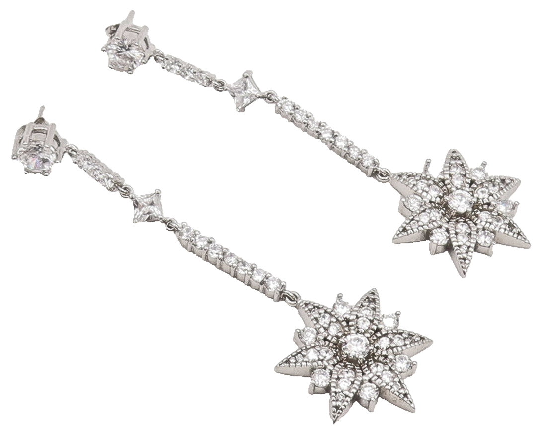 925 Sterling Silver Vintage Earrings Sparkling Long Drop Topaz Flower  EG12897