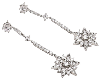925 Sterling Silver Vintage Earrings Sparkling Long Drop Topaz Flower  EG12897