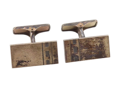 925 Sterling Silver Vintage Cufflinks FINLAND Etched Geometric Rectangle  TR4204