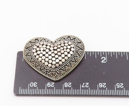 925 Sterling Silver  Vintage Shiny Circle Pattern Heart Brooch Pin  BP8378