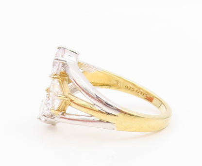 925 Sterling Silver Vintage Ring Two Tone CZ Modern Crossover Band Sz 10 RG35046