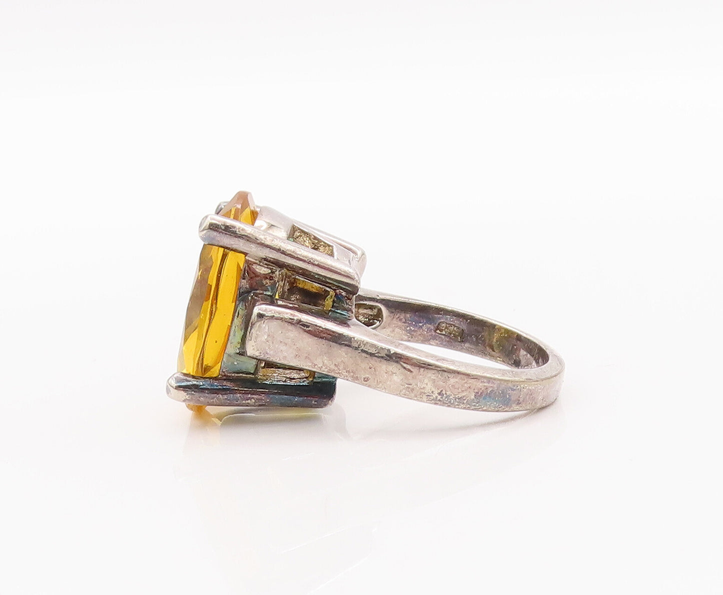 925 Sterling Silver Vintage Ring Large Oval Cut Real Citrine  Sz 6  RG28175