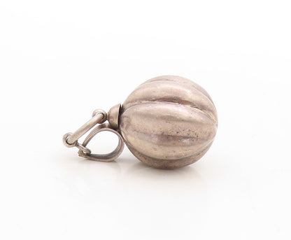 925 Sterling Silver Vintage Pendant Dark Tone Puffed Carved Sphere  PT23732