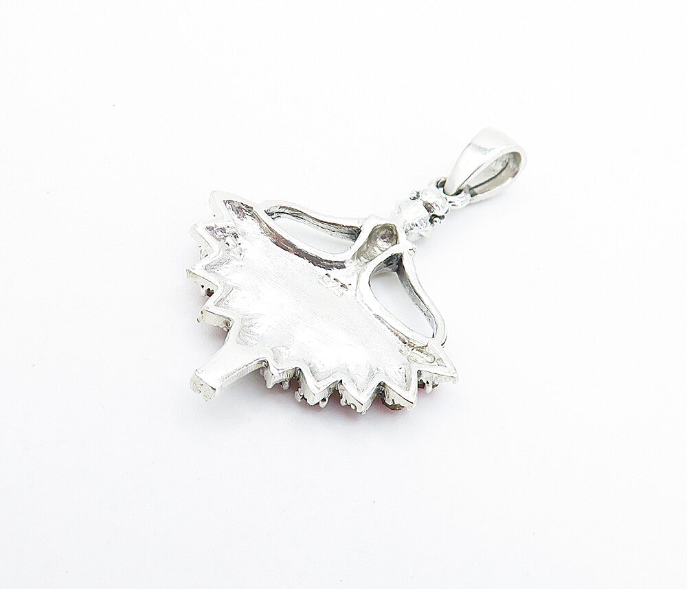 925 Sterling Silver  Red Coral & Marcasite Ballet Dancer Motif Pendant  PT5928