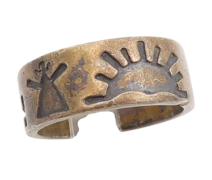 925 Sterling Silver Vintage Ring MEXICO Tribal Sunburst Wide Band Sz 8.5 RG33967