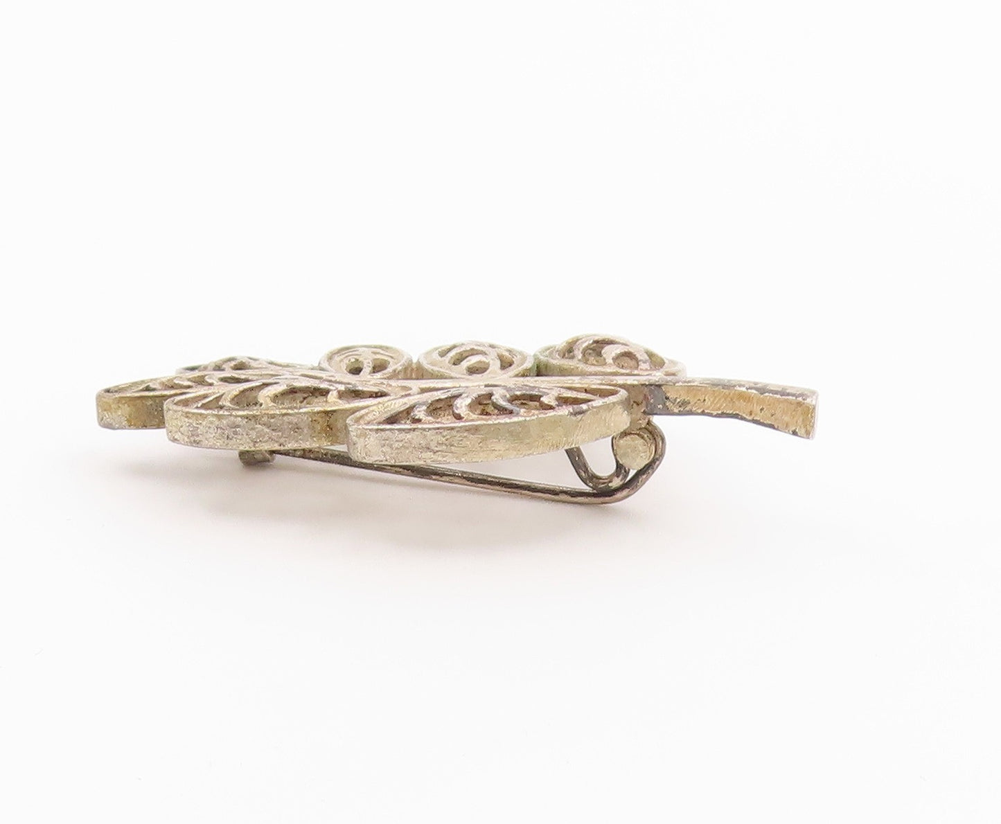 925 Sterling Silver Vintage Brooch Pin Classic Openwork Botanical Leaf  BP12601