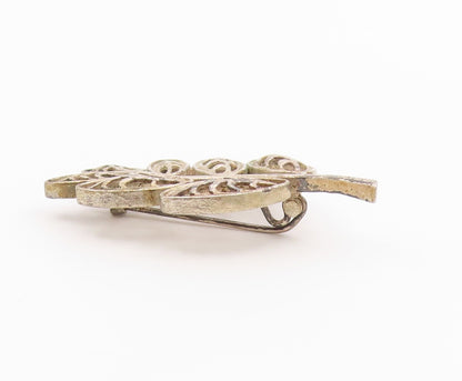 925 Sterling Silver Vintage Brooch Pin Classic Openwork Botanical Leaf  BP12601