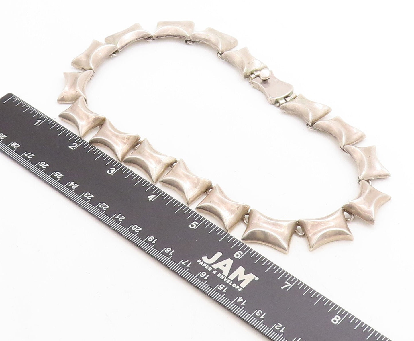 MEXICO 925 Sterling Silver Vintage Heavy Concave Hinge Chain Necklace NE1748
