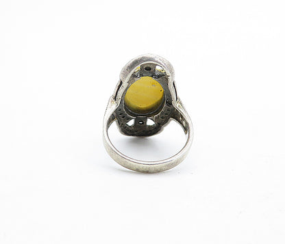 925 Silver  Vintage Victorian Mother Of Pearl Cocktail Ring Sz 7.5  RG4580